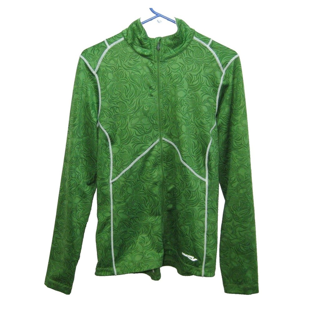 Saucony Jacket Full Zip Womens Large Green Running Gym Fitness Activewear Top